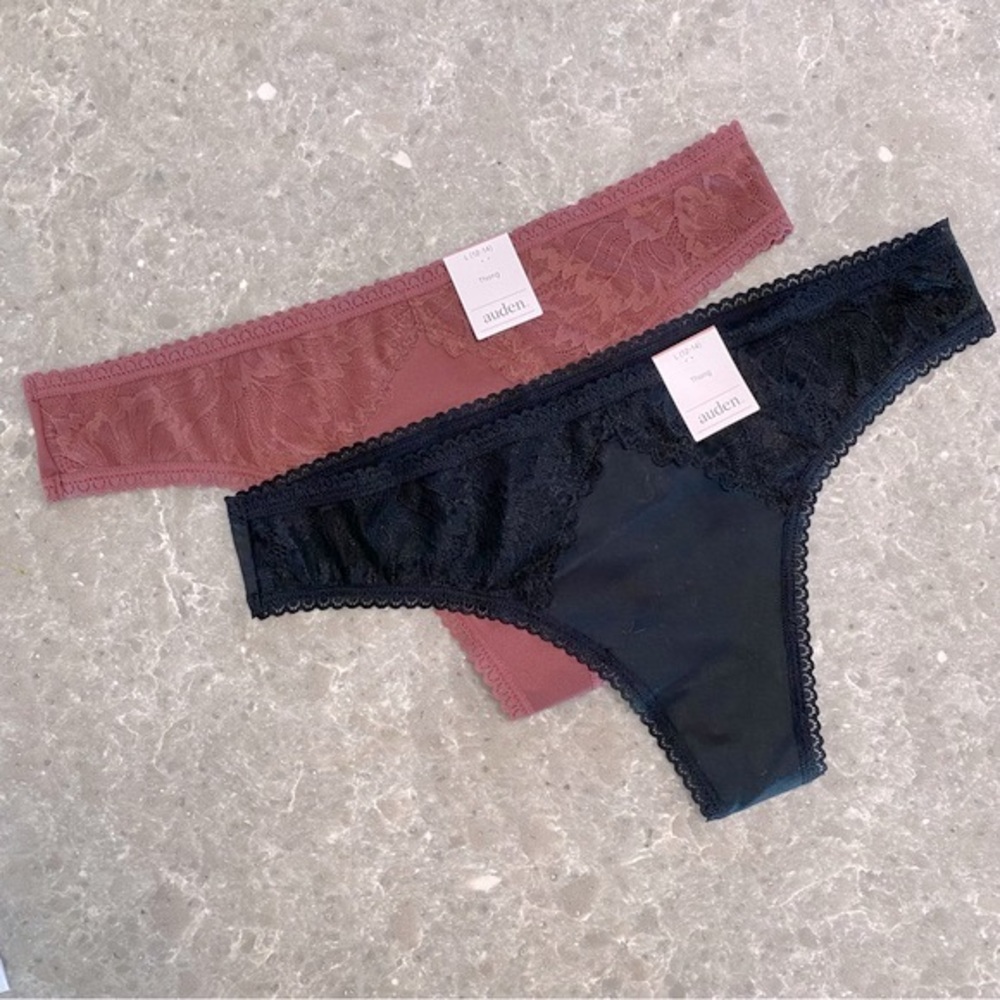 NEW! Bundle of Auden Lace Thong Panties Burgundy and Black Size Large 12-14